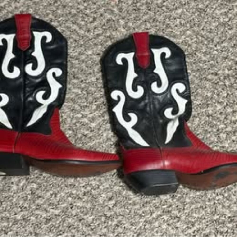 VTG Nine West Romnee Red Black White Leather Western Cowboy Boots Size 8M